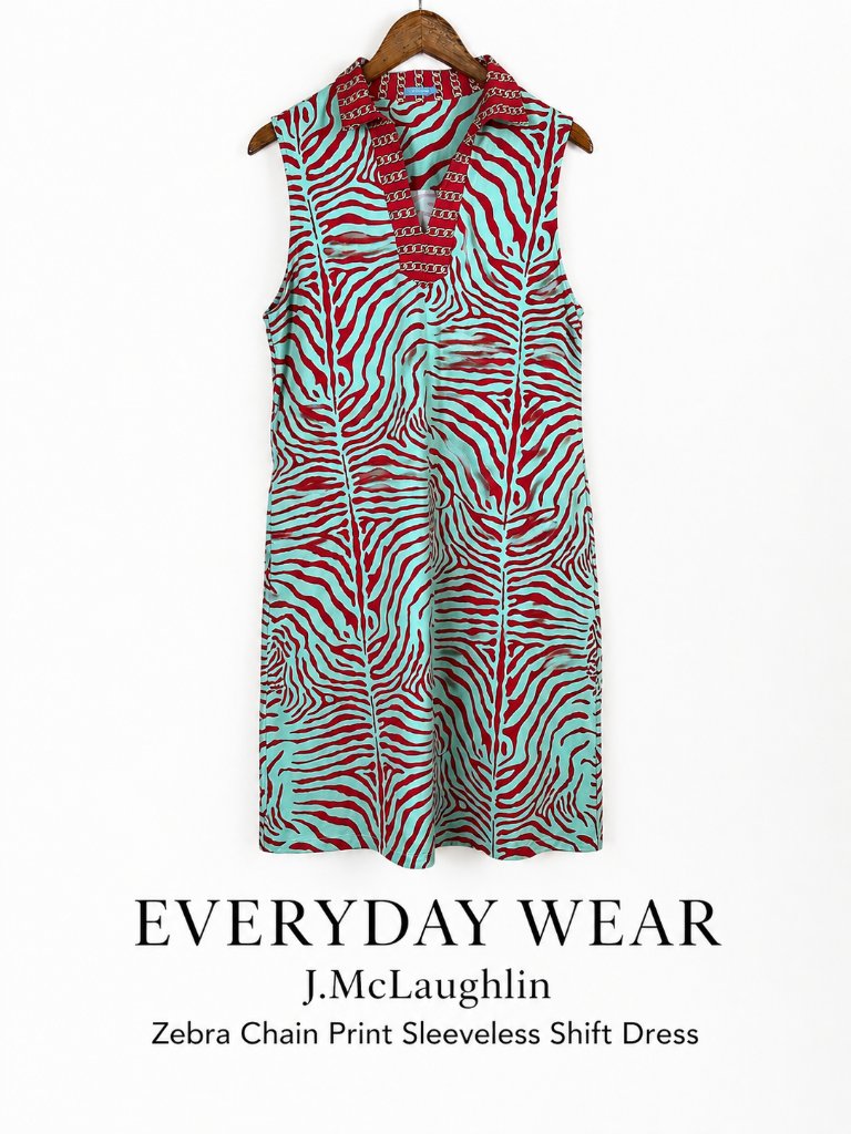 J.Mclaughlin Zebra Chain Print Shift Dress Sleeveless Tunic L